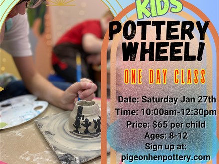 Kids' Pottery Wheel One Day Class Saturday January 27th 10-12:30