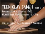 TEEN CLAY CAMP! Ages 12-15 July 22-July 25