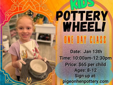 Kids' Pottery Wheel One Day Class Saturday January 13th 2024