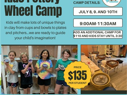 Kids Pottery Wheel Camp July 8th, 9th, 10th 2025