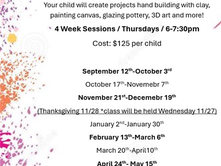 After School Arts & Crafts Classes Thursday February 13- March 6th 6-7:30pm