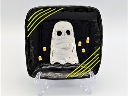 4"x4" fused glass candy dish ghost design
