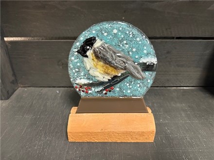 You Had Me at Merlot - Chickadee Snow Globe - Fused Glass - Friday Jan 3rd - $52