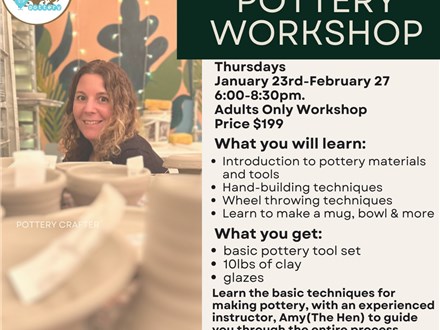 6 Week Pottery Workshop: Jan 23-Feb 27th 2025