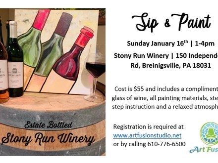 Sip & Paint at Stony Run Winery Sunday January 16th 1-4pm