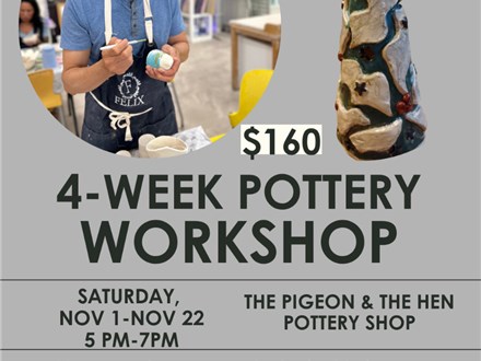 4 Week Pottery Workshop: Nov 1-22, 2025
