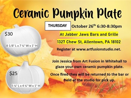 LARGE Ceramic Pumpkin Plate Thursday Oct. 26rd 6:30-8:30pm