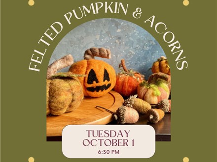 Needle Felted Pumpkin & Acorns-Tuesday, October 1, 6:30 pm