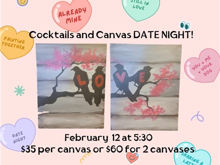 Canvas and Cocktails- Love Birds Couple's Canvas