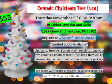 Ceramic Christmas Tree Event at Jabber Jaws Thursday November 9th 6:30-8:30pm