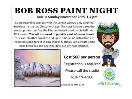 BOB ROSS PAINT NIGHT - Sunday, November 28th 1:00-4:00 Gift Certificates and Groupon not applicable