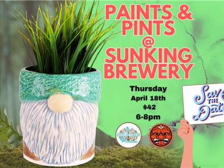 Stoneware Gnome Planter!!  Paints and Pints @ Sun King Brewery!!! April 18th