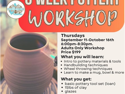 6 Week Pottery Wheel September 11th- October 16th 6-8:30pm