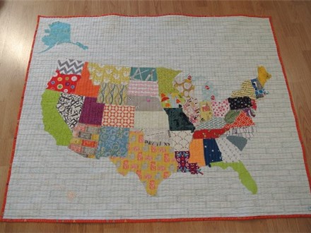 us map appliqued quilt or wall-hanging