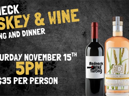 Redneck Whiskey and wine featuring New Brighton Distillery