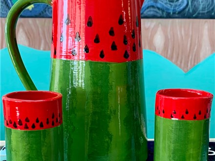 Pottery Painting - WATERMELON PITCHER AND CUP SET - Saturday, July 27th 1:00-3:00