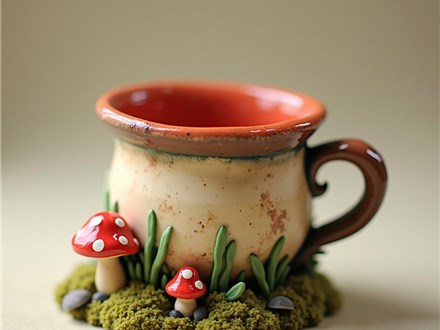 Hand-build Mushroom Clay Mug