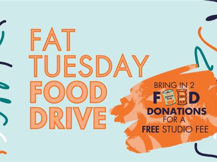 Fat Tuesday Food Drive: Free Studio Fee with Food Donation: Tuesday, March 4th