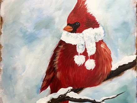 Cozy Cardinal Canvas Sip and Paint