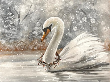 Snowy Swan Lake Canvas Paint and Sip