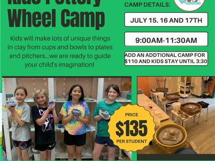 July 15th, 16th, 17th  Kids Pottery Wheel Camp 2025