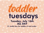 Toddler Tuesdays- Tuesday, July 16th ALL DAY $1 Studio Fees for Toddlers 4 and Under