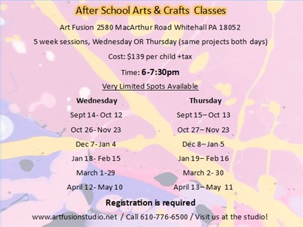 After School Arts & Crafts class WEDNESDAY Jan. 18- Feb. 15 6-7:30pm
