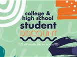 High School & College Student Discount Day: Sunday, July 6th- ALL DAY- 1/2 off Studio Fee
