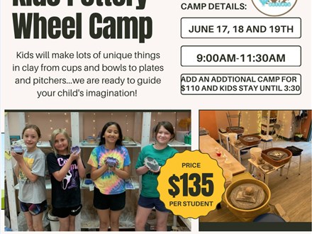 Kids' Pottery Wheel Camp June 17th, 18th, 19th 2025